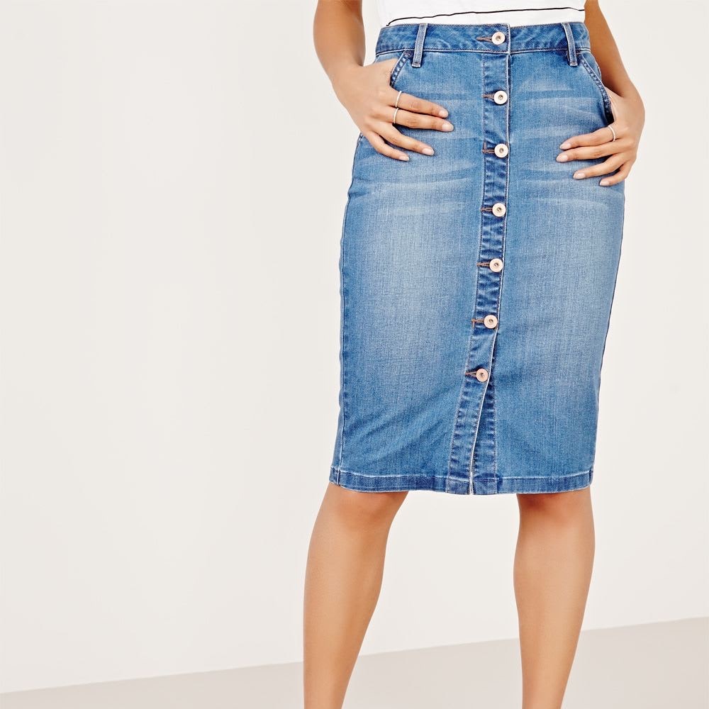 Denim pencil skirt with buttons